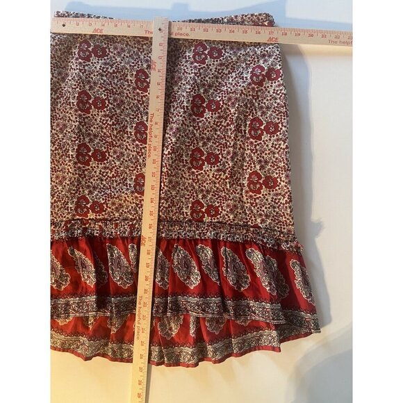 Vintage Y2K BCBG MaxAzria red paisley floral hi-low ruffle skirt L boho batik - Picture 6 of 8